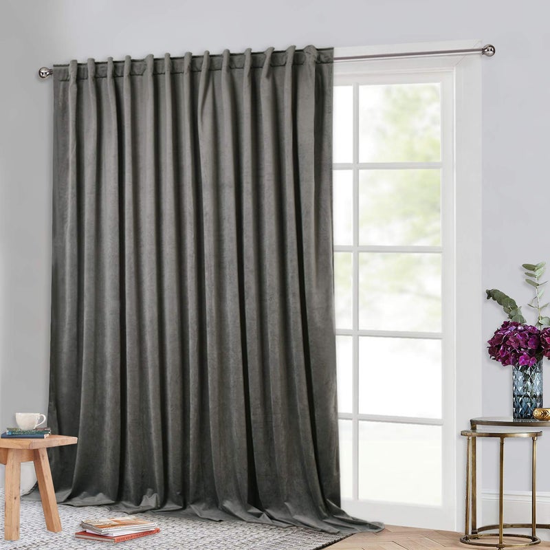 StangH Privacy Room Dividers - Grey Velvet Drapes Extra Long High Ceiling Curtains for Living Room/Home Theater, Thermal Insulated Sliding Door Curtains, Grey, W100 x L120, 1 Panel - Image 1